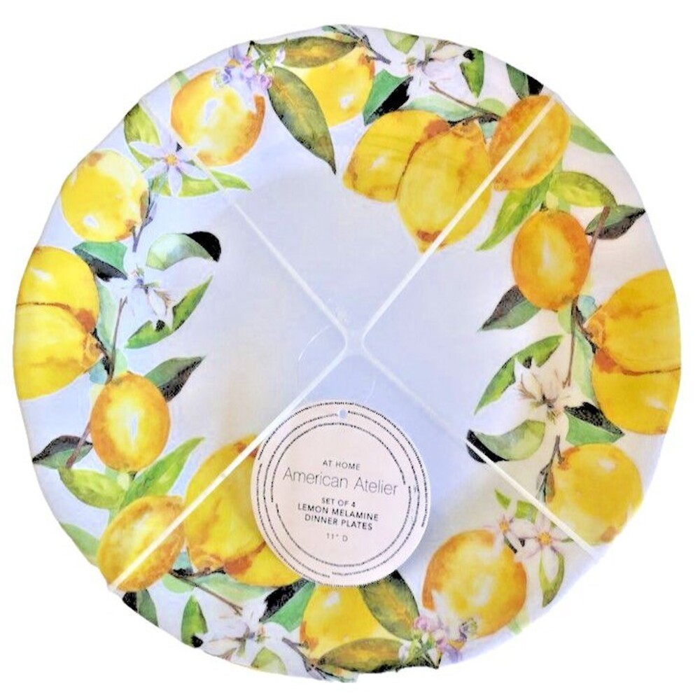 Lemon Melamine Dinner Lunch Plates 11" Set of 4 Summer Beach Lemons Italian
